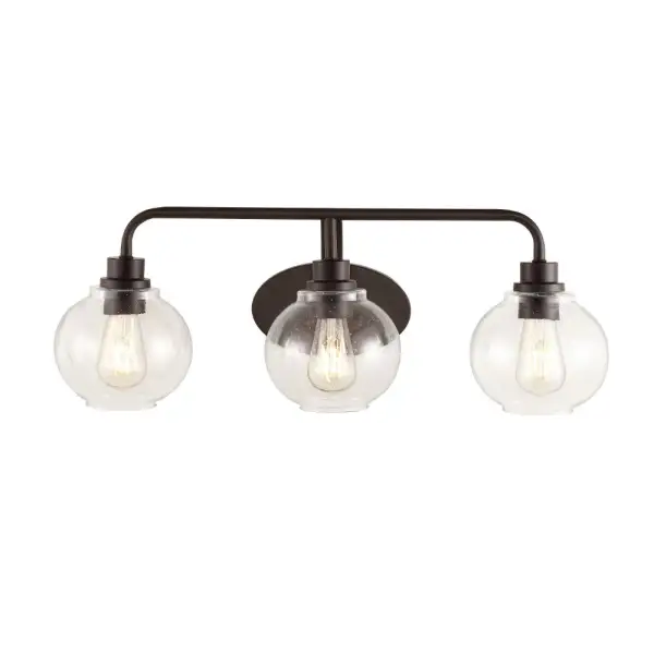 Triple-Light Iron/seeded Glass Cottage Rustic LED Vanity Light