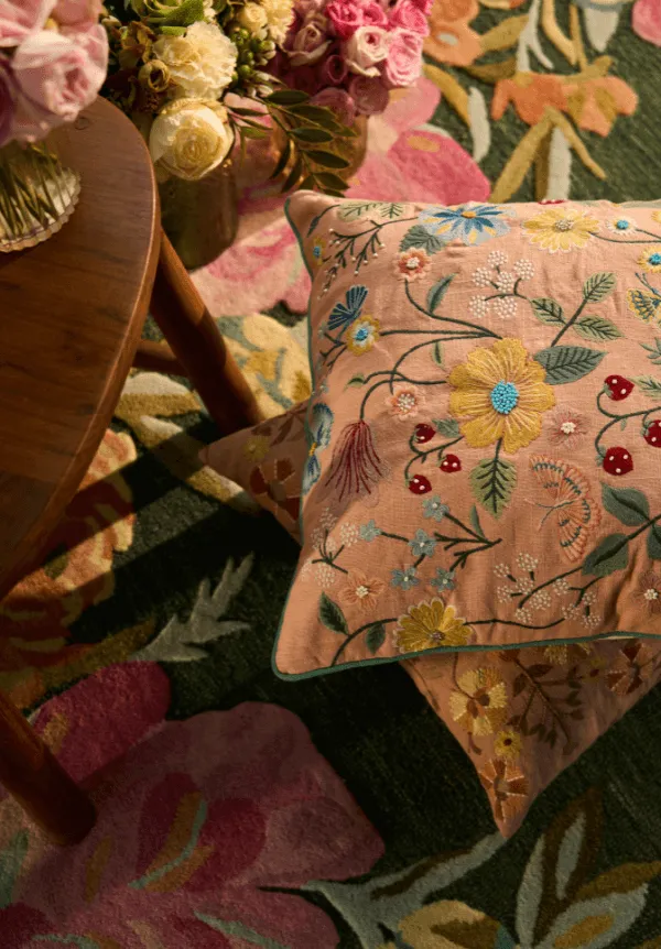 Embroidered Floral Paisley Cotton Decorative Cushion Cover