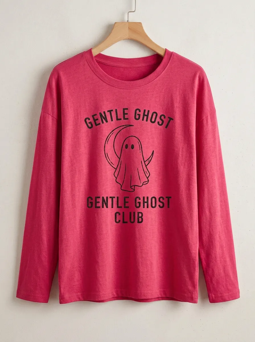 Moonlit Ghost Halloween Cotton Linen Long Sleeve Top
