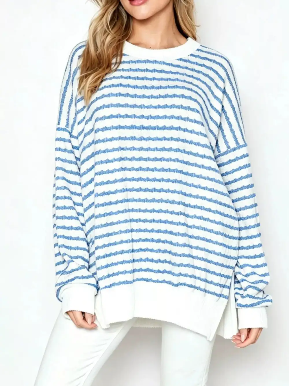 Crew Neck Striped Oversized Sweatshirt