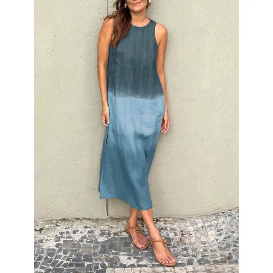 Full Size Sleeveless Gradient Tank Midi Dress Plus Size