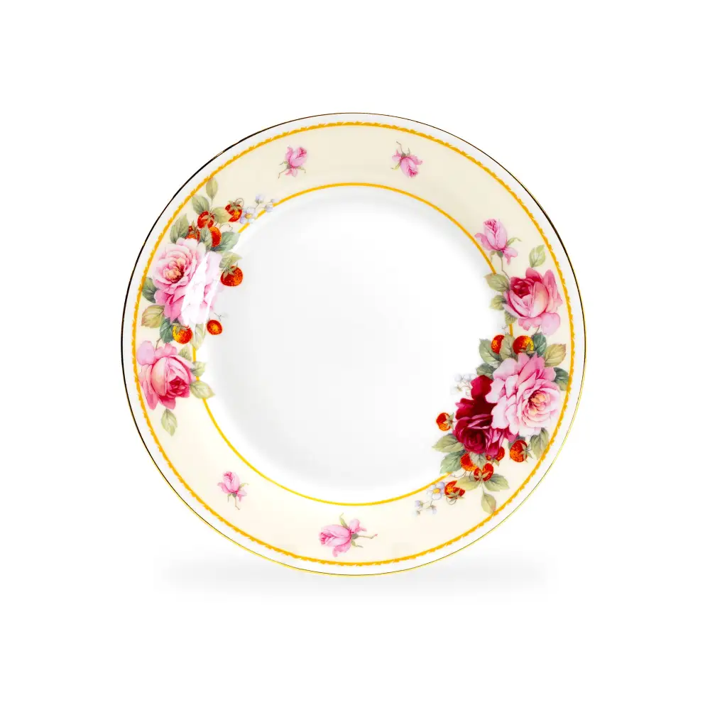 Classic Peony Strawberry Bone China Dessert Plate