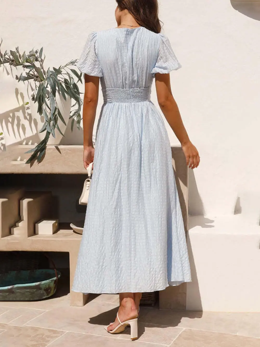 Puff Sleeve V Neck Long Oversized Midi Dress