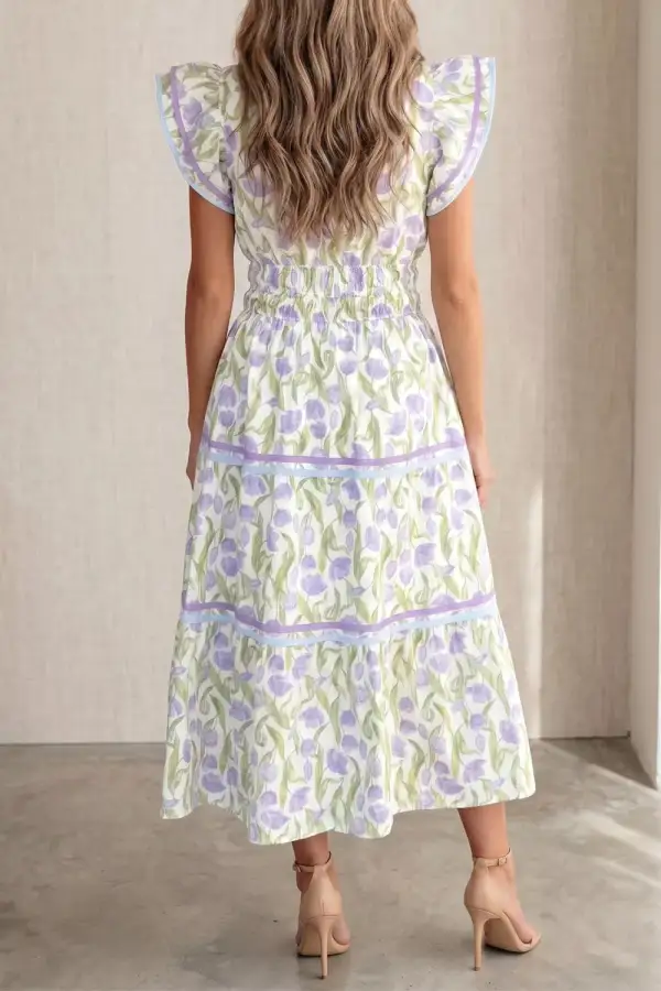 Contrast Trim Midi Dress
