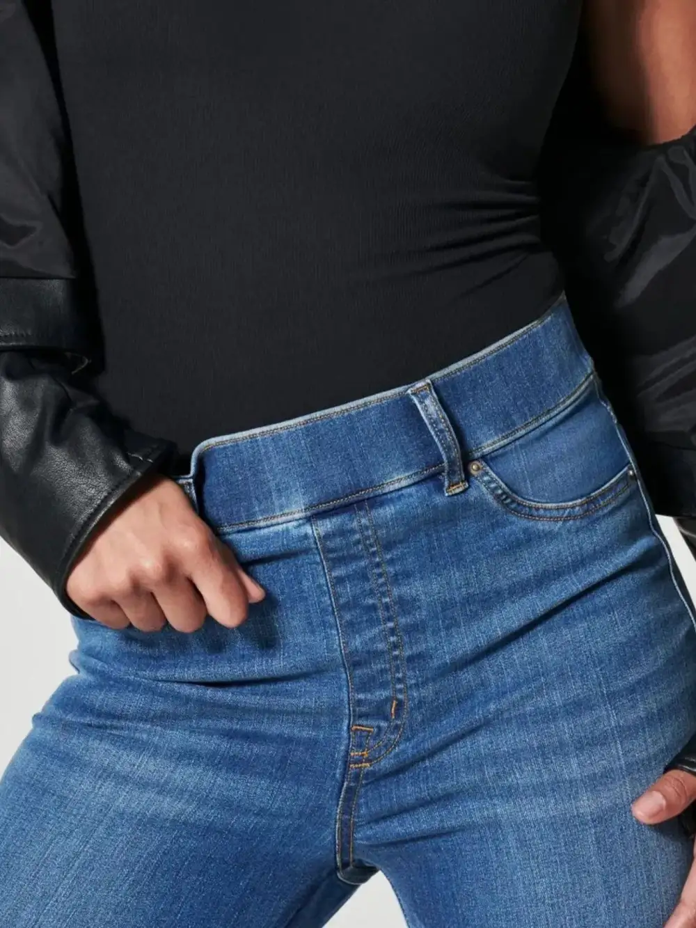 Structured High Waist Flare Leg Denim Jeans