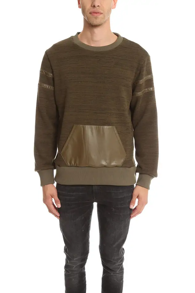 Crewneck Fleece Leather Sweater