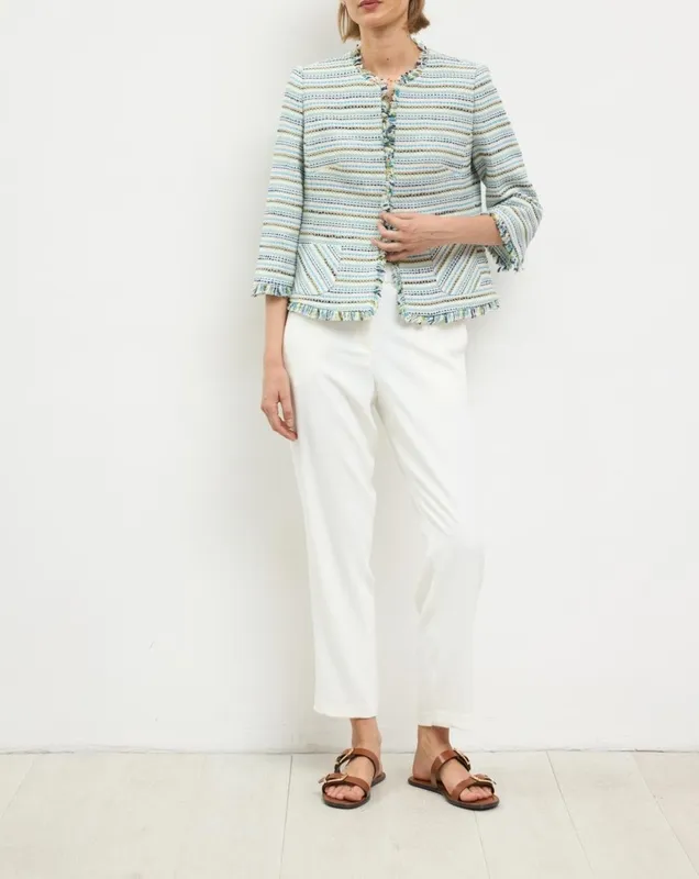 Cotton Striped Three-Quarter Sleeve Jacket