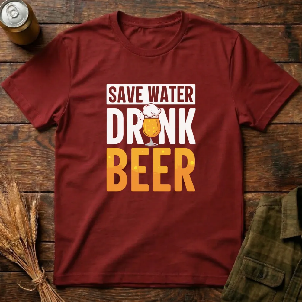 Save Water Drink Beer Graphic Cotton T-Shirt