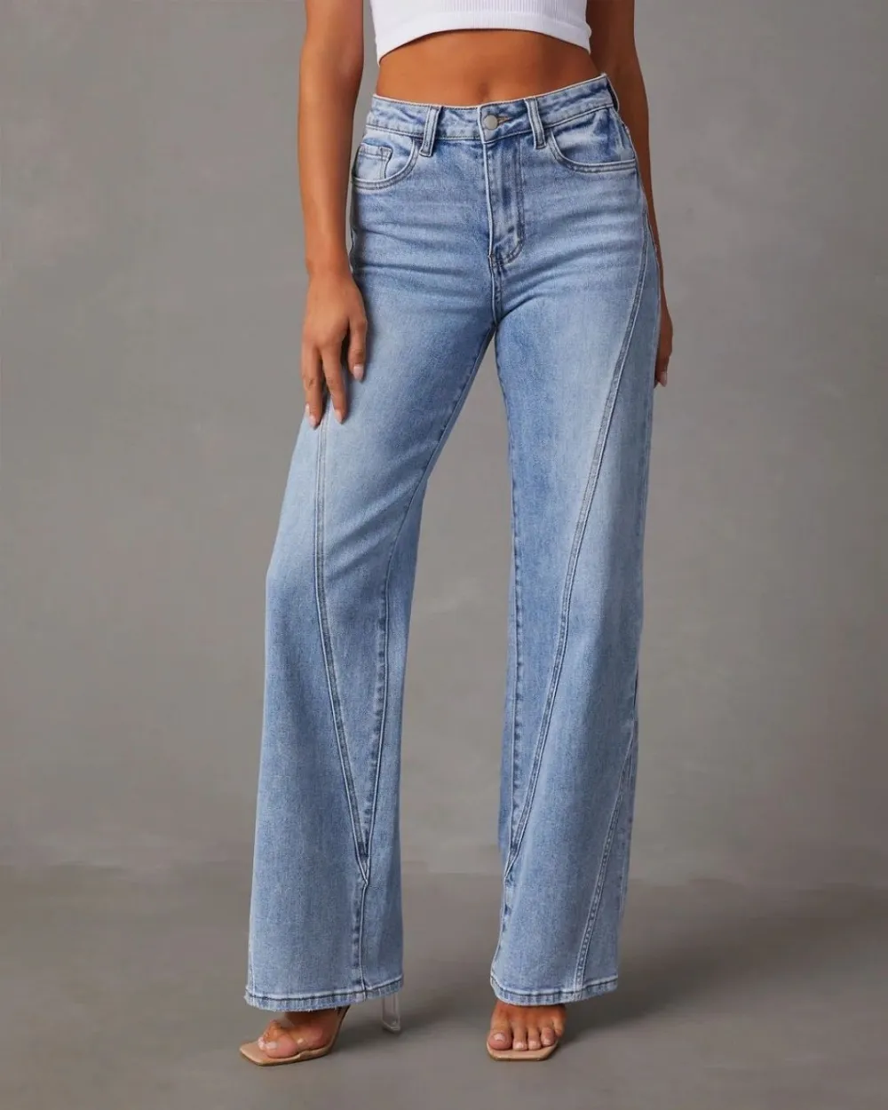 Front-Seam Mid-Rise Straight Jeans