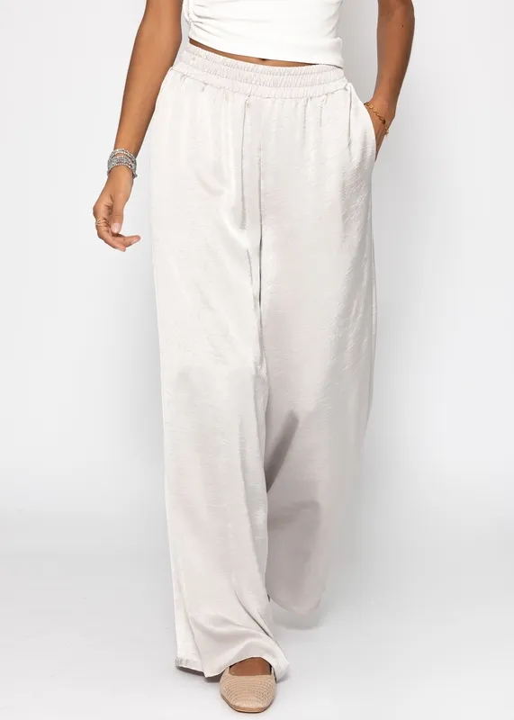Gray Satin Wide Leg Pants
