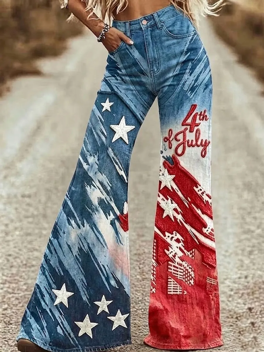 Women'S Retro Flower 250Th Anniversary Commemorative Casual Jeans