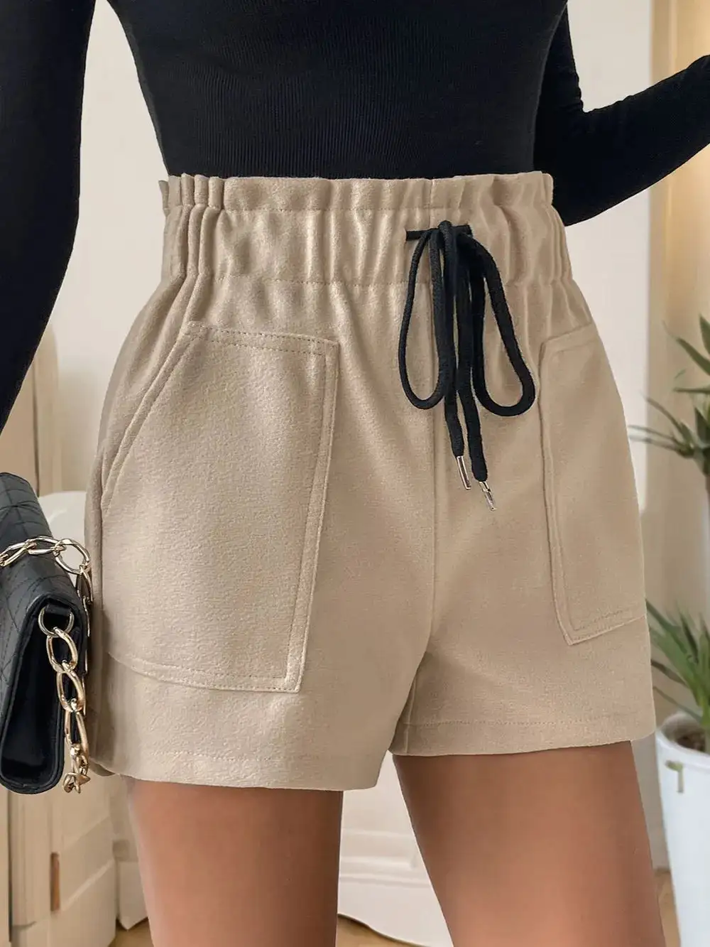 Polyester Frill Drawstring Shorts With Pockets