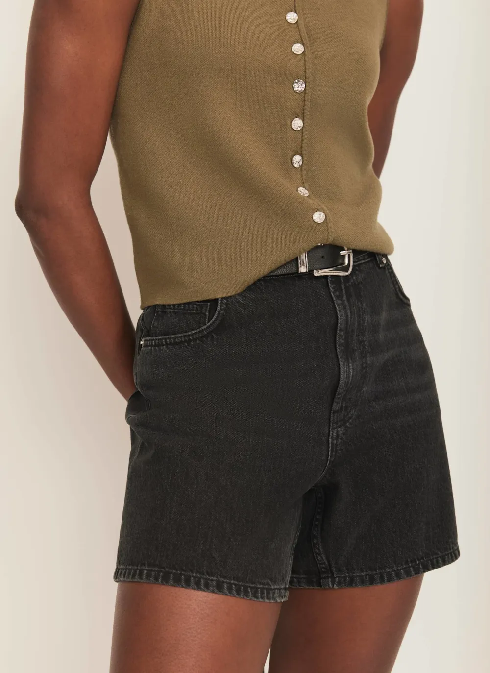 Casual Style Washed Black Denim Shorts