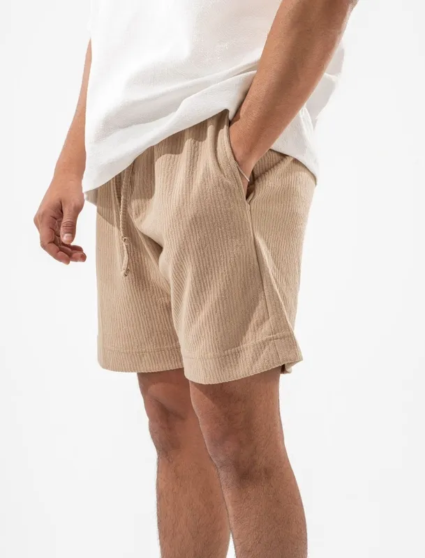 Camel Linen Blend Pull On Shorts