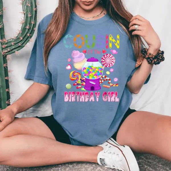 Cousin Of The Birthday Girl Candyland Candy Birthday Women's Oversized Comfort T-Shirt