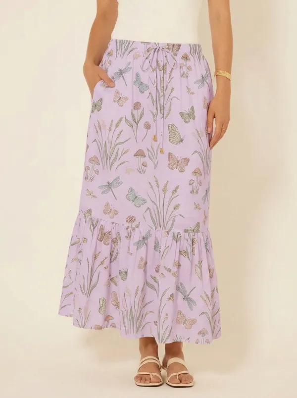 Women's Nature Lover Butterfly Mushroom Printed Midi Skirt
