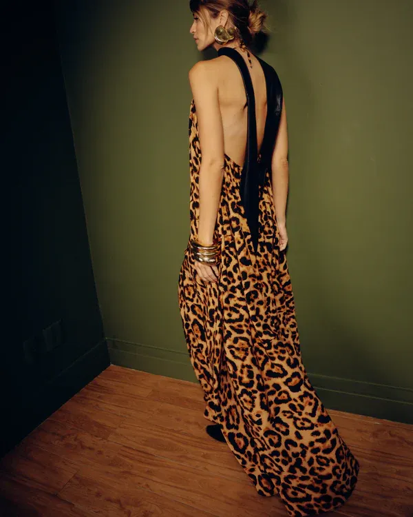 Vestido Longo Animal Print Fluido