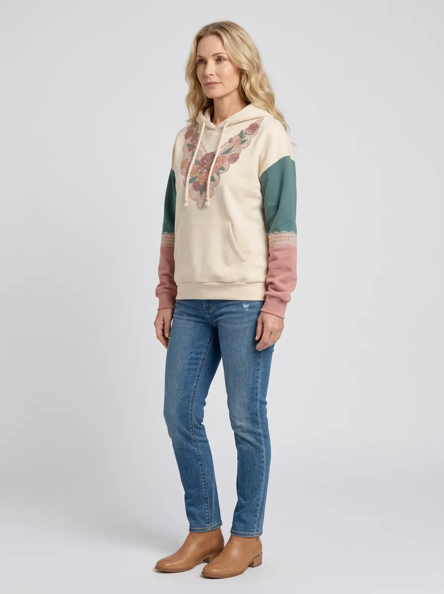 Women's Western Style Rose Lace Printed Hoodie