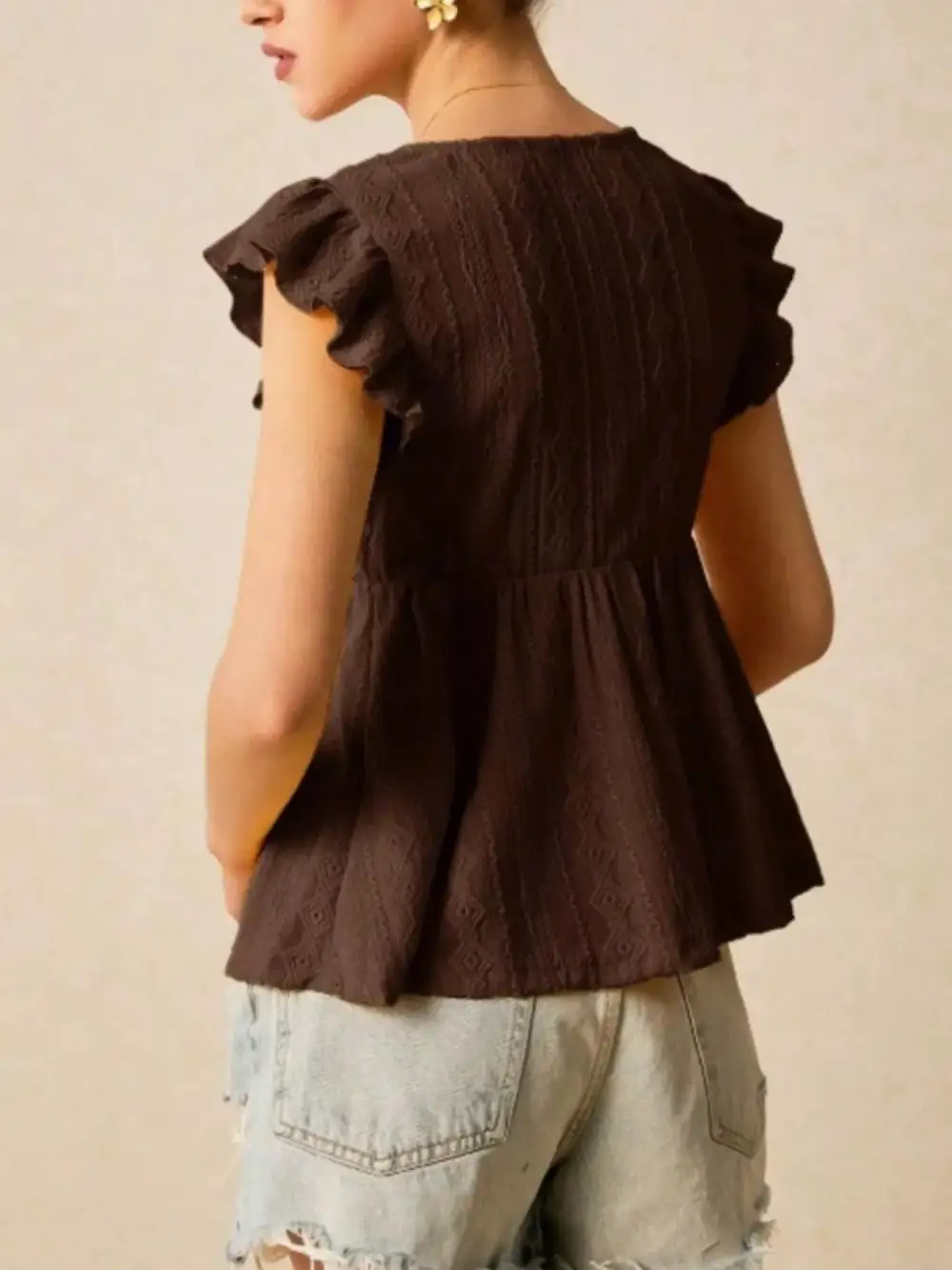 Ruffle Sleeve V Neck Blouse
