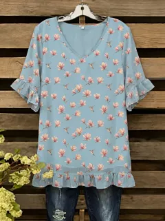 Hummingbird Magnolia Floral Women's Loose Printed Blouse