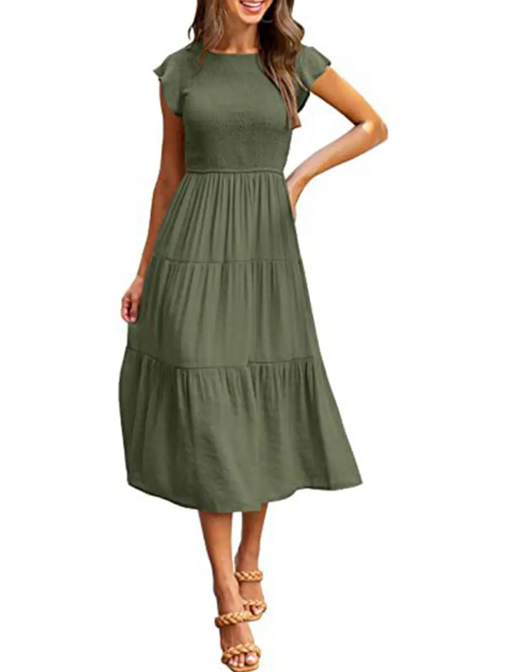 Flutter Sleeve Tiered Mini Dress