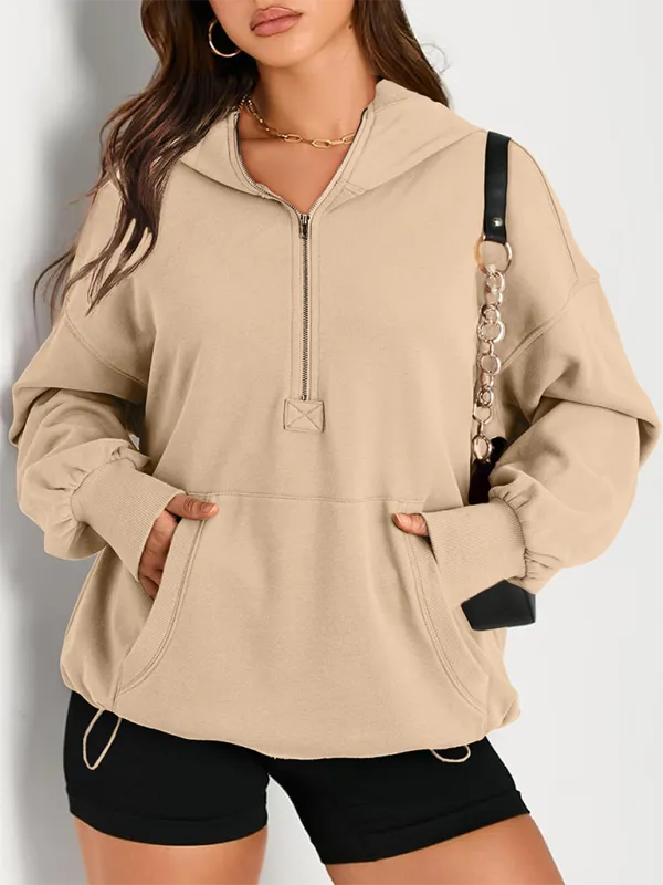 Zip-Detail Pocketed Long-Sleeve Knit Sweatshirt