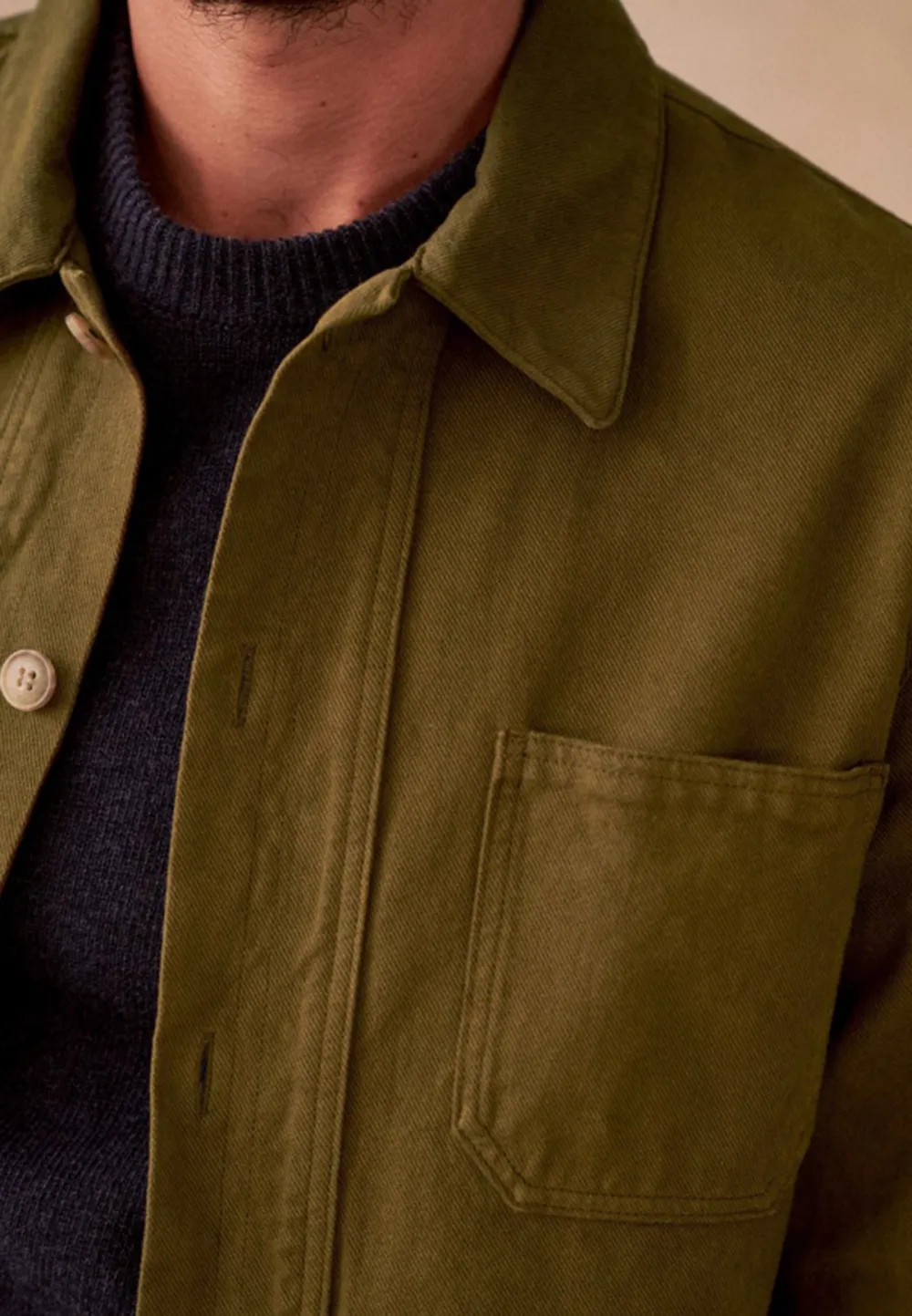 Dark Khaki Cotton Twill Utility Chore Jacket