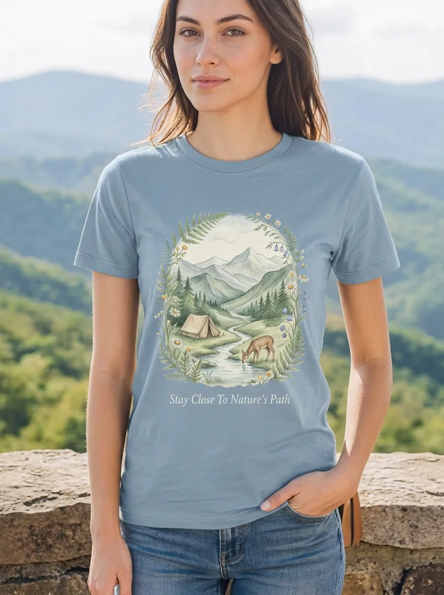 Women's Nature Lover Camping Deer Mountain Printed T-shirt