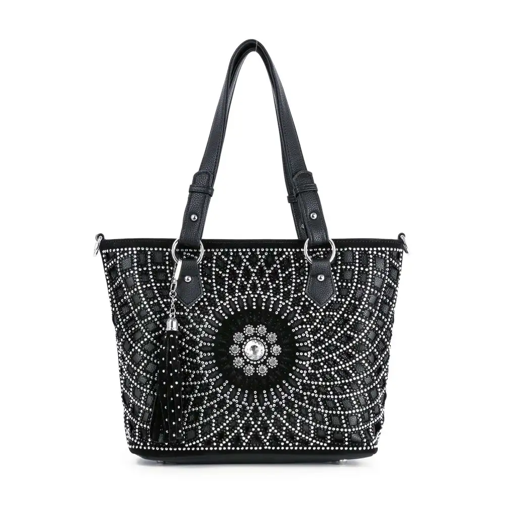 Patterned Bling Layered Design Tote Bag