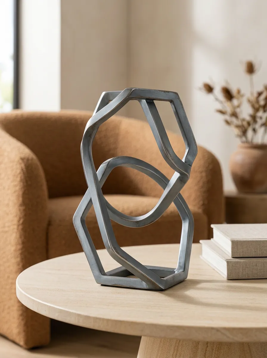 Sculptural Abstract Geometric Metal Sculpture Table Ornament