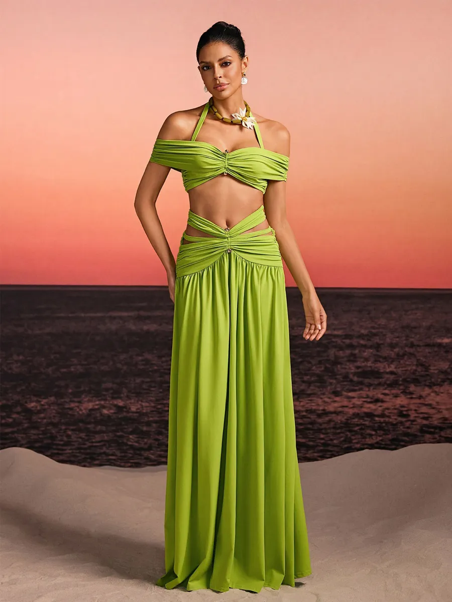 Aveline Off Shoulder Ruched Cutout Skirt Set