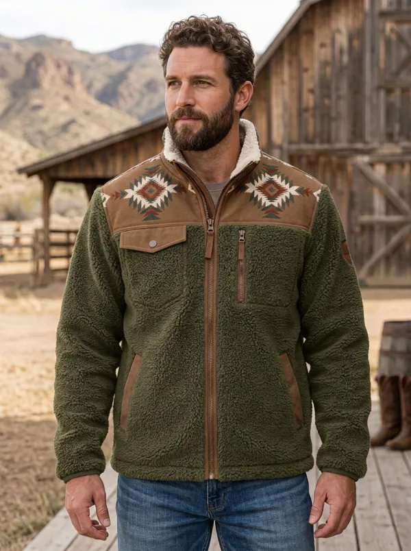 Prairie Ridge Aztec Heritage Look Men's Western Fleece Jacket