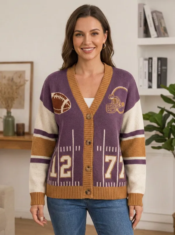 Women's Sport Gridiron Helmet Ball Knit Cardigan