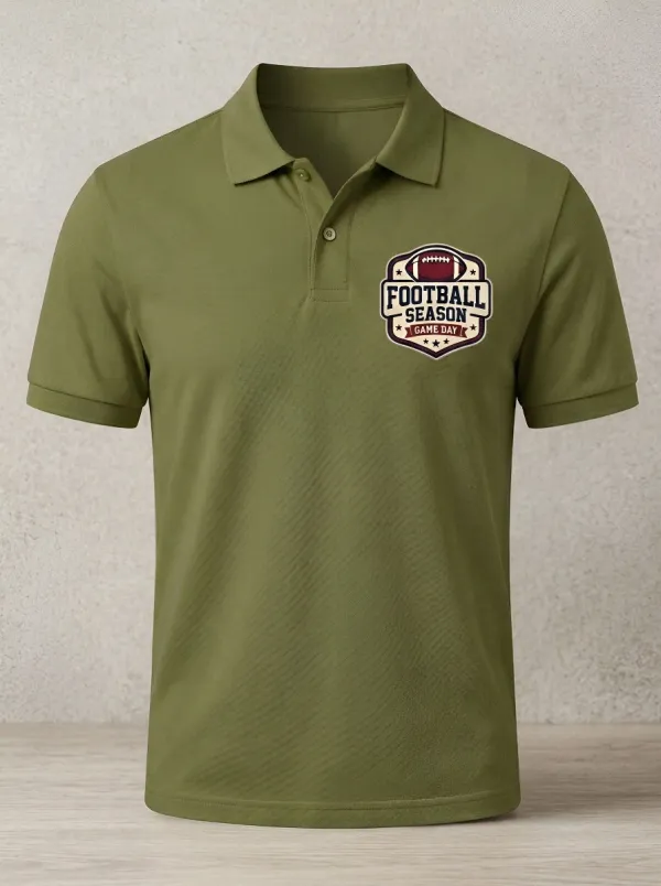 Men's Football Season Game Day Badge Printed Polo Shirt