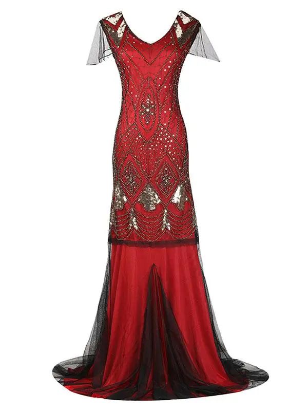Layered Sequined Flapper V Neck Fringe Flapper Dress