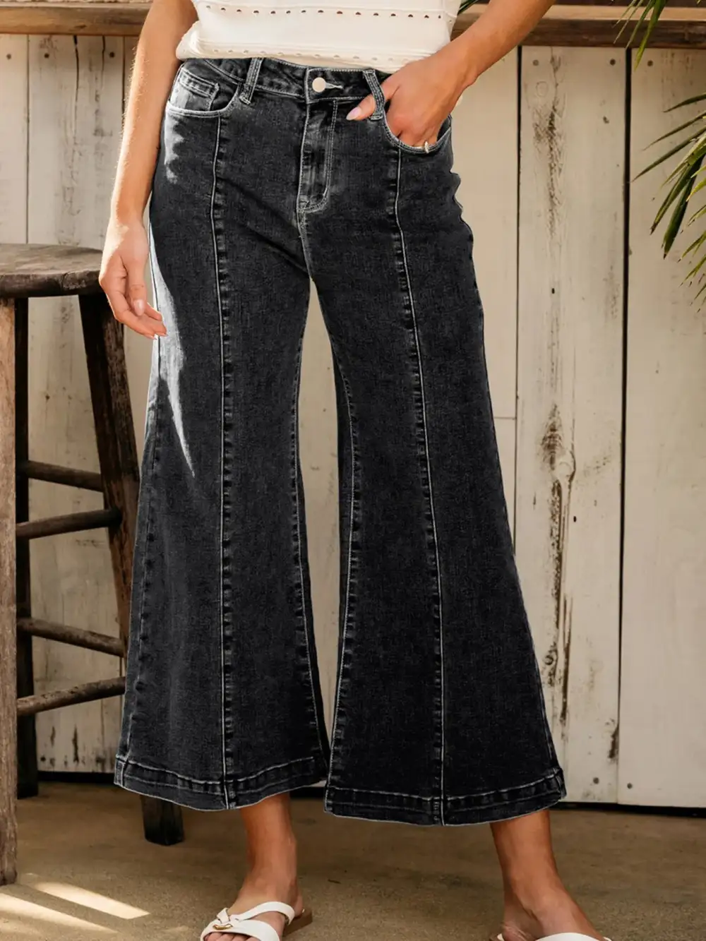 Flare Leg Seam Detail Denim Jeans