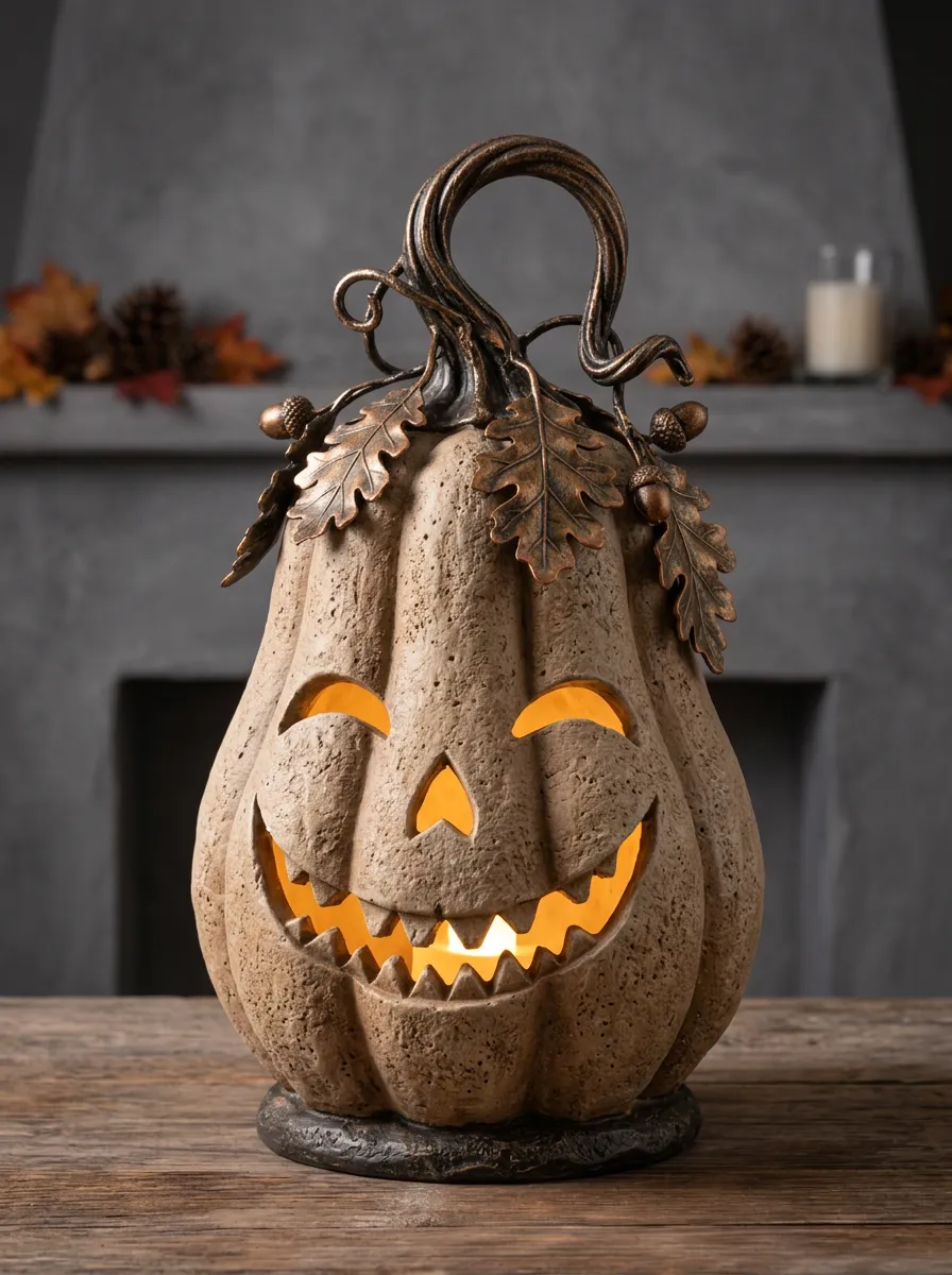 Halloween Festive Jack-O-Lantern Oak Leaf Printed Table Ornament