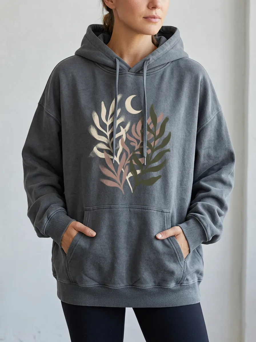 Boho Celestial Moon Botanical Hoodie