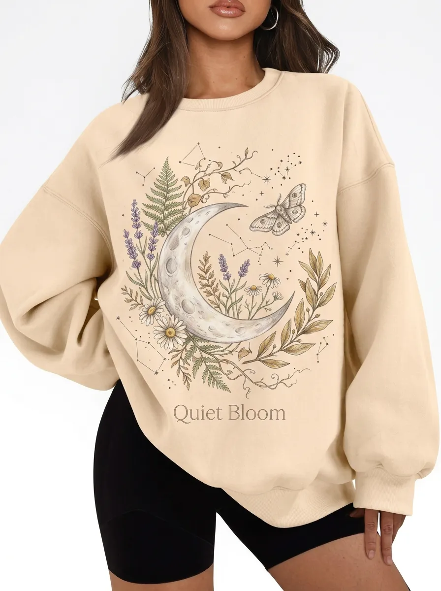 Women's Celestial Floral Moth Quiet Bloom Printed Sweatshirt