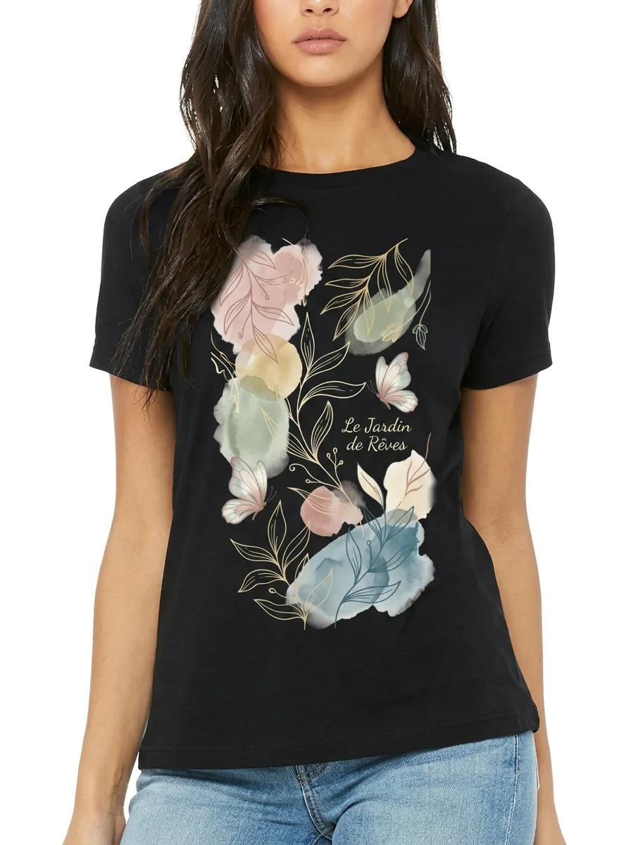 Women's Botanical Butterfly Le Jardin de Rêves Printed T-shirt