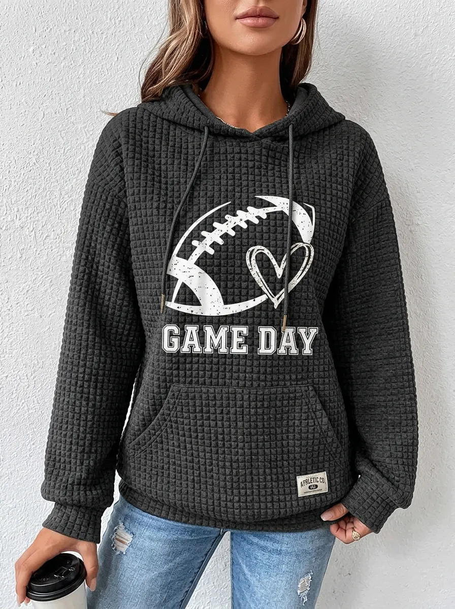 Women's Touchdown Inspired Gridiron Heart Ball Game Day Graphic Hoodie
