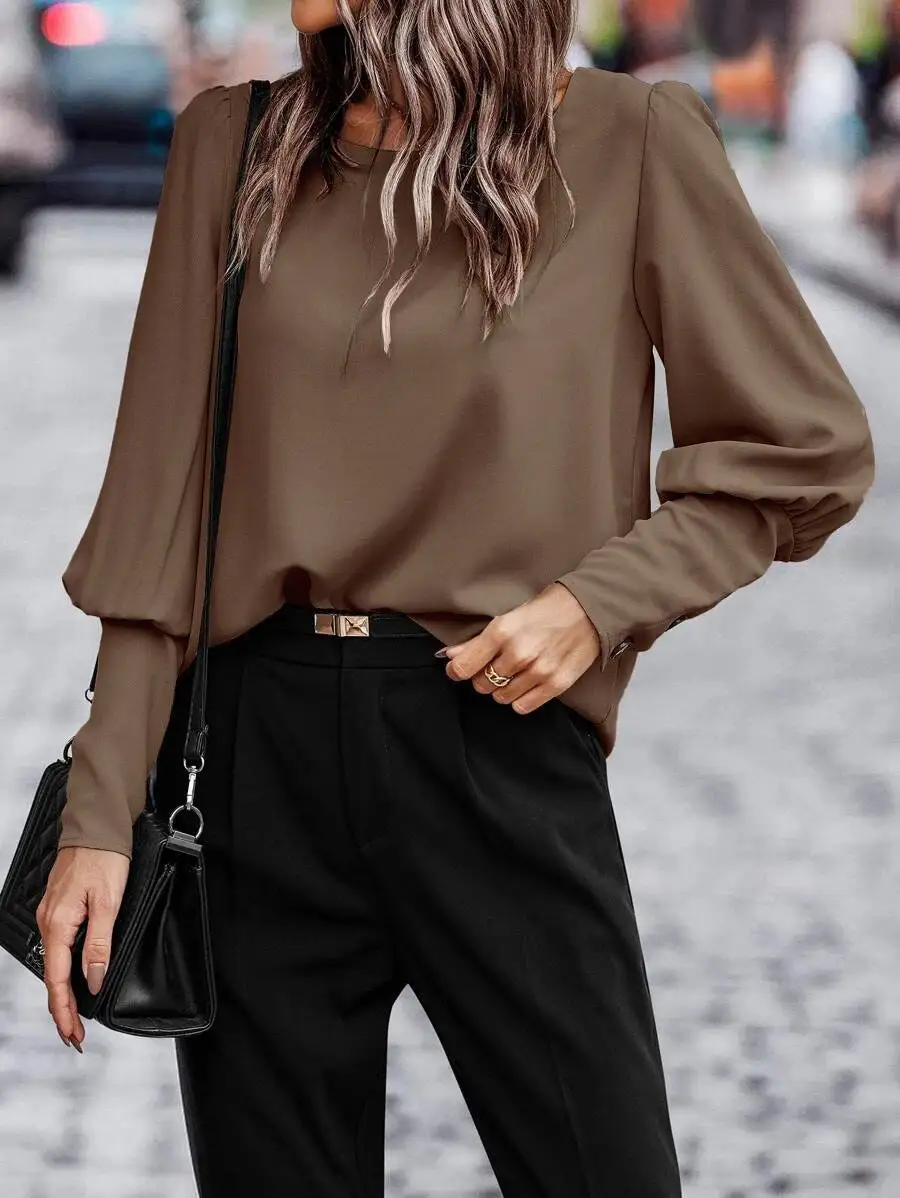 Button Back Puff Sleeve Blouse