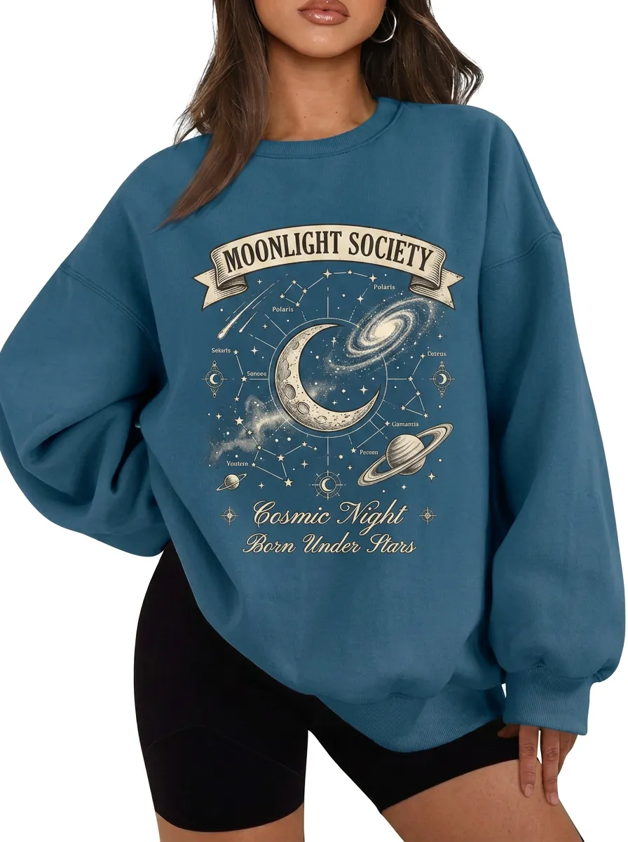 Women's Celestial Moonlight Society Cosmic Night Printed T-shirt
