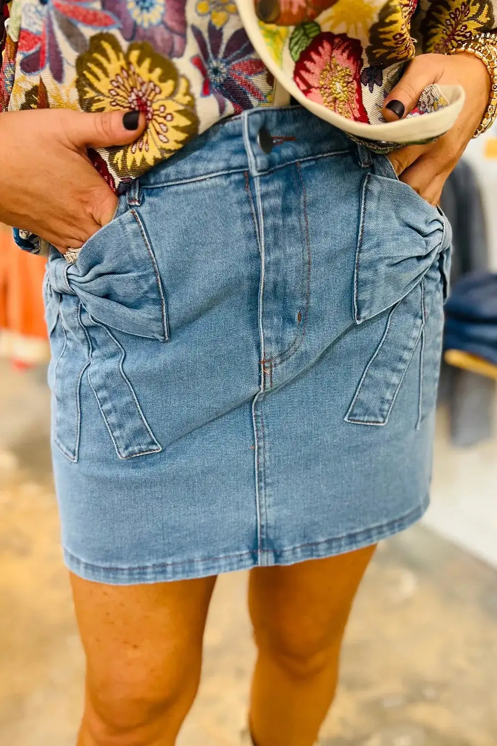 Denim High Rise Cropped Casual Skirt