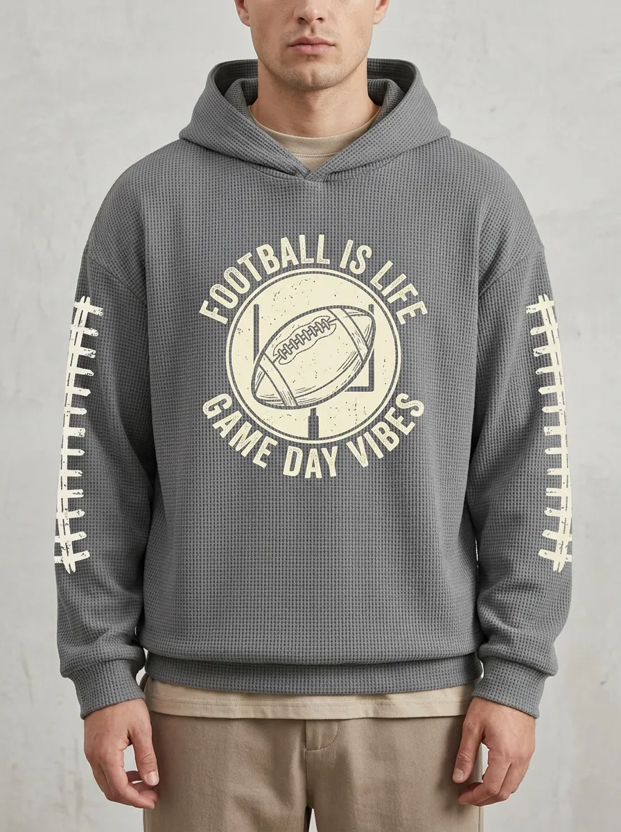 Men's Football Life Game Day Vibes Printed Waffle Hoodie