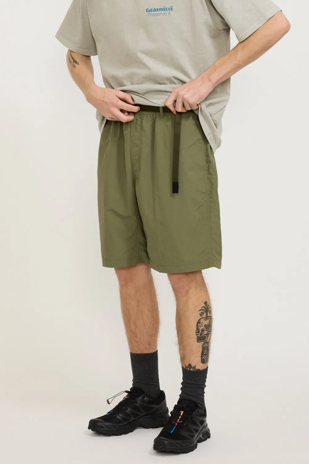 Olive Green Nylon Loose Fit Shorts
