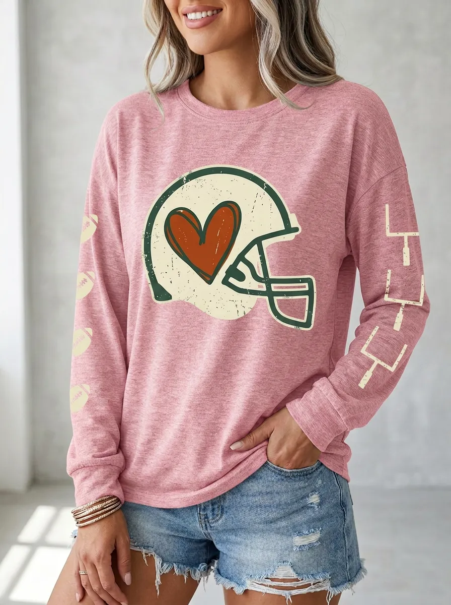 Women's Helmet Football Ball Long Sleeve Graphic T-Shirt