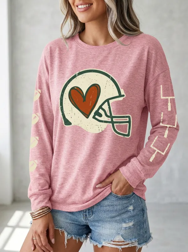 Women's Helmet Football Ball Long Sleeve Graphic T-Shirt
