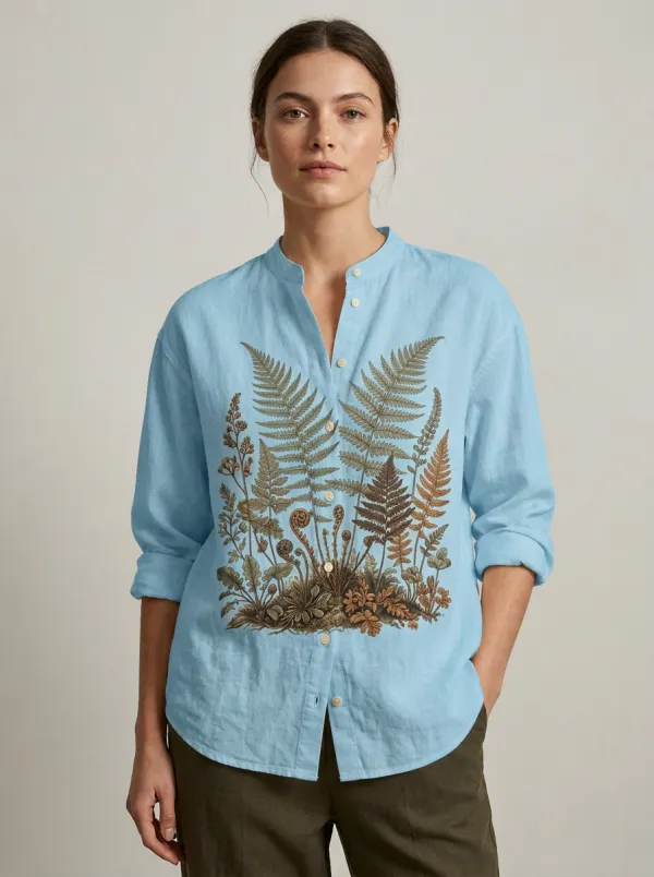 Botanical Nature Lover Fern Linen Shirt