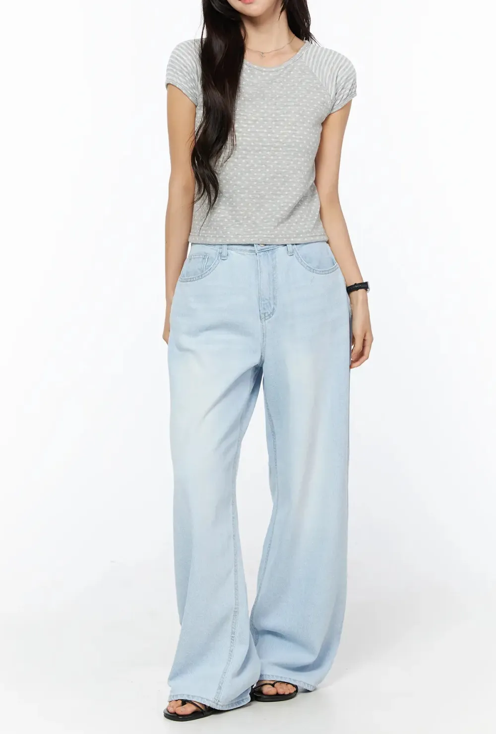 Stitch-Detail Cotton Wide-Leg Jeans